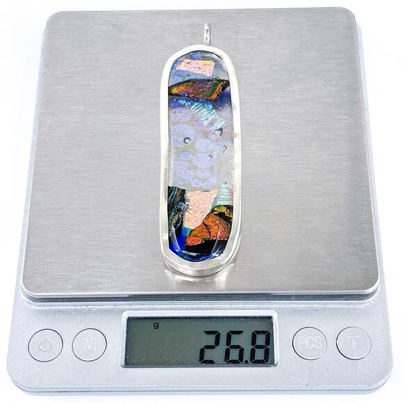 Iridescent Dichroic Glass Sterling Silver Pendant | Modern Artisan | Milans - Picture 4 of 7